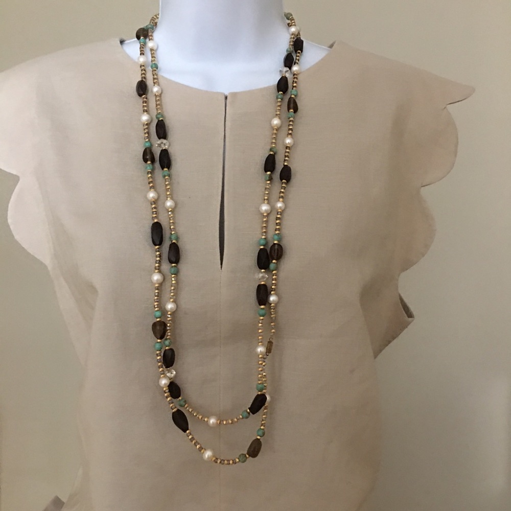 Freshwater pearl, turquoise & horn long necklace - Picture 3 of 6